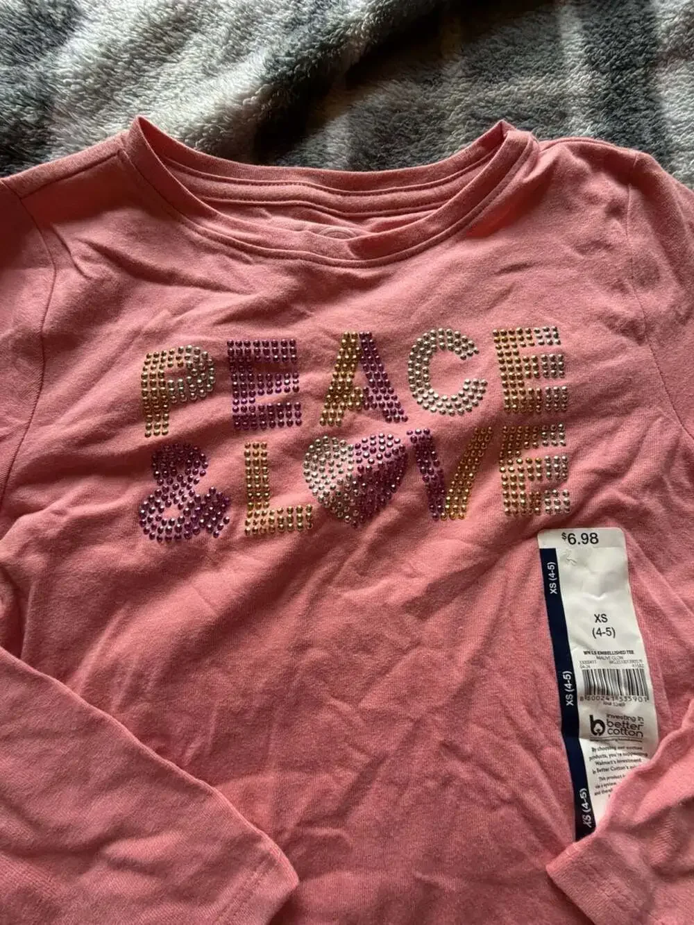Wonder Nation Girls Mauve Glow Long Sleeve Embellished Peace & Love Graphic Tee